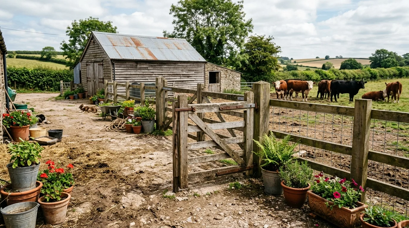 Farmyard Fence With Rustic Wooden Gate